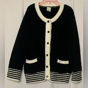 Gelato Pique Soft Knit Cardigan Black and White Button Front Pockets Large